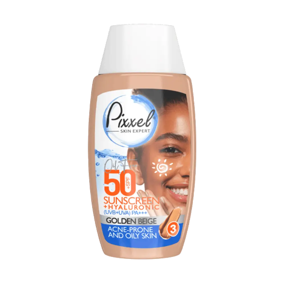 GOLDEN-BIGE-OIL-FREE- کرم ضدآفتاب رنگ بژ طلایی مناسب پوست جوشدار و چرب پیکسل - Image 1